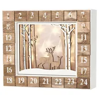 Brubaker Adventskalender Wald Holz Weiß Natur mit LED Beleuchtung 35.5 x 6 x 27 cm