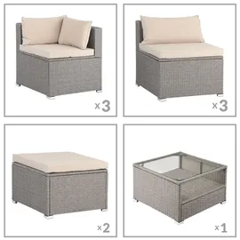 CASARIA Gartenmöbel Set Lounge Möbel für 8 Personen inkl. Auflagen Wetterfest Terrasse Gartentisch Outdoor Sitzkissen Balkon creme/creme - Casaria