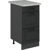 Vicco Küchenunterschrank R-Line, 40 cm mit Schubladen, AP Marmor Anthrazit Landhaus/Anthrazit, - Grau