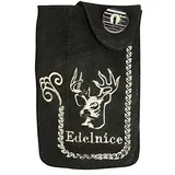 Edelnice Trachtenmode Praktische Leder Handytasche im Trachten Design mit Stickerei 5 (schwarz)