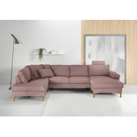 Candy 3C Candy Wohnlandschaft »Lecce, wahlweise PUR-Schaumstoff oder Tonnentaschenfederkern U-Form«, Bettkasten in Umbauecke und Longchair, sowie Querschläfer im 2-Sitzer rosa