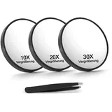 Macaki 10X/20X/30X Vergrößerungsspiegel mit Saugnäpfen und Pinzette, 8,9 cm, Reise-Vergrößerungsspiegel, Schwarz, 3 Stück