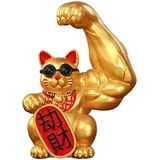 MagiDeal Maneki Neko Figur, Winkekatze Gold Glücks Katze Lucky Cat Glücksbringer China Asiatische Deko Moderne Ornament für Zuhause Büro Auto Hotel Laden - Linker Raub