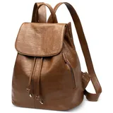 DEEVORCA Rucksäcke für Damen Exquisit Klein Frauen Rucksack Kordelzug Klappendesign Rucksack Arbeit Rucksack Reise Urlaub Tagesrucksack Schulrucksack Wasserdichtes PU Leder Braun