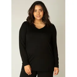 Langarmshirt BASE LEVEL CURVY "Alize", Damen, Gr. 54 (56), schwarz, Jersey, Obermaterial: 94% Viskose, 6% Elasthan, unifarben, figurbetont hüftbedeckend, V-Ausschnitt, Langarm eingesetzt abgesteppt, Shirts, Weiche leicht glänzende Qualität