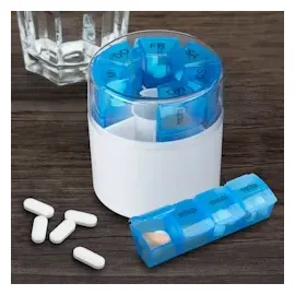 Relaxdays Tablettenbox 7 Tage 4 Fächer, morgens, mittags, abends, nachts, BPA-frei, Wochenbox für Medikamente, weiß/blau
