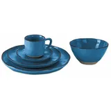 Loberon Geschirr 30er Set Biarré - Handgetöpferte Optik, Steinzeug, Komplettset für 6 Personen, blau