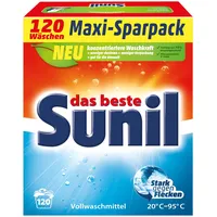 Sunil aktiv Pulver - Vollwaschmittel - für 120 Wäschen - Flecklösekraft, hautverträglich, mikroplastikfrei, vegan - 6 kg