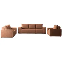 Fun Möbel Sofaset Designersofa ESTELLE 3-2-1 mit Schlaffunktion, Stoff Abriamo Rostbraun