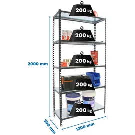 Proregal Schwerlastregal Big Metal Shark HxBxT 200 x 120 x 30 cm Fachlast 200 kg Anthrazit-Weiß