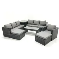 9-Sitzer Gartenmöbel im Freien Polyrattan mit 3-Sitzer Sofa Couchtisch 2 hohen Hockern Beistelltisch - Fimous