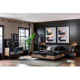 Xlmoebel Komplettschlafzimmer Vollständiges Luxus-Schlafzimmer-Set mit Schrank und Bett, (7-tlg., Bett / 2x Nachttishe / Kommode / 3x Spiegel), Hergestellt in Europa schwarz