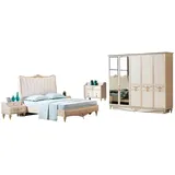Xlmoebel Komplettschlafzimmer Exklusives Schlafraum Paket Bett + 2 Nachttische + Schrank + Kommode, (5-tlg., 1x Bett + 2x Nachttische + 1x Kleiderschrank +1x Kommode), Hergestellt in Europa weiß