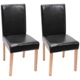 MCW 2er-Set Esszimmerstuhl Stuhl Küchenstuhl Littau ~ Leder, schwarz, helle Beine