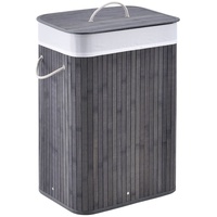 Juskys Bambus Wäschekorb Curly 72 Liter mit Wäschesack & Tragegriffen Wäschebox in grau