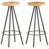 vidaXL Barhocker 2 Stk. 2er Set rund Raues Mangoholz Braun