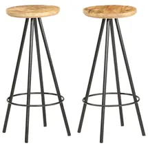 vidaXL Barhocker 2 Stk. 2er Set rund Raues Mangoholz Braun