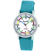 Pacific Time Lernuhr analog Quarz 10808 Gehäusefarbe blau Textilarmband hellblau