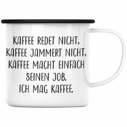 Trendation Thermotasse Trendation – Lustige Emaille Tassen KaffeeEmaille Tassen mit Spruch Kaffee Redet Nicht KaffeeEmaille Tasse Kaffeebecher schwarz