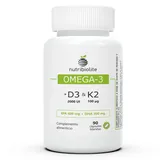 Omega 3 D3 K2 - Extra konzentriertes Fischöl 1000 mg mit 80% hoch bioverfügbarem Omega 3, 400 mg EPA und 300 mg DHA + Vitamin D3 2000 IU und K2 MK7 100 mcg - 90 Weichgelatinekapseln