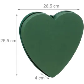 Relaxdays Steckschaum für Frischblumen, 2er Set, Herz, HBT: 26,5x26,5x4 cm, Blumengesteck zum Basteln, Schaumstoff, grün