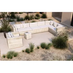 OUTFLEXX Gartenlounge für 8 Personen, desert-beige, Alu/Polyrattan. modular verstellbar, mit Kissenboxfunktion