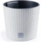 KONZEPT Blumentopf Ø 30 cm mit Einsatz, 15 L, mit Drainagesystem, in Rattan-Optik, Rattan-Optik/Flechtstruktur, Matte Oberfläche, Volumen: 15 L weiß