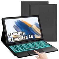 ROOFEI Galaxy Tab A8 Hülle mit Tastatur, 7-Farbige Beleuchtung Tastatur mit Trackpad - QWERTZ Deutsches Layout Tastatur mit Stifthalter für Samsung Galaxy Tab A8 10,5'' 2021/2022 SM-X200/X205/X207