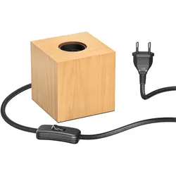 ledscom.de Tischlampe HITO, Schalter, Echtholz (Gummibaum), quadratisch, hellbraun, 1x E27 max. 60W