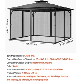 Vevor Moskitonetz für Pavillon 4 Stück 3,05 x 3,96 x 2,07 m Schwarz