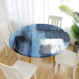 Morbuy Rund Tischdecke Elastisch, Graffiti Rund Tischdecken Wasserdicht Lotuseffekt Abwaschbar Abwischbar Tischtuch für Garten Outdoor Küchentisch (Für Tisch 140-150 cm,blau)
