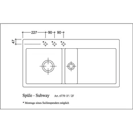 Villeroy & Boch Subway 60 flat links stone white + Handbetätigung