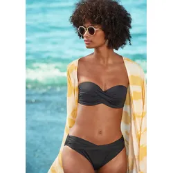 Bandeau-Bikini-Top S.OLIVER "Spain", Damen, Gr. 34, Cup E, schwarz, Microfaser, Microfaser, unifarben, Bikini-Oberteile, in unifarben mit Wickeloptik