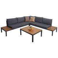 Mendler Garten Garnitur HWC-H54b, Garnitur Sitzgruppe Garten-/Lounge-Set Sofa, Olefin Holzoptik Alu - Polster dunkelgrau