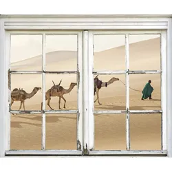 Wandsticker QUEENCE "Kamele in Wüste", beige (natur), T:0,1cm, Wandtattoos, Wandsticker, Wandbild, selbstklebend, 3D, Fenster