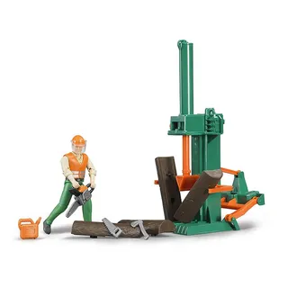 bruder 62650 - Bworld Forstwirtschaftsset - 1:16 Spielzeug-Figur Holz Spaltautomat Holzspalter Waldarbeiter Förster Bauernhof Landwirtschaft