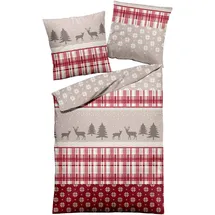 Traumschlaf Feinbiber Tiere Rot/Beige 155 x 220 cm + 80 x 80 cm