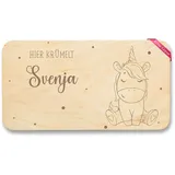 Frühstücksbrettchen Holz Natur - Einhörner - Hier krümelt mit Name I Einhorn Geschenke Mädchen - 22x12 - Holz - krümelbrett kind personalisiertes brettchen für kinder unicorn