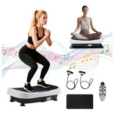 oyajia Vibrationsplatte Multifunktionaler Vibrationsplatte mit Bluetooth-Musik,3 Programmen, 200 W, 120 Intensitätsstufen, Rüttelplatte Sport für zuhause mit Yogamatte, 2 Widerstandsbändern weiß