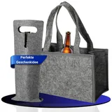 Filz Flaschenträger 6 Flaschen - Männerhandtasche für unterwegs in Grau