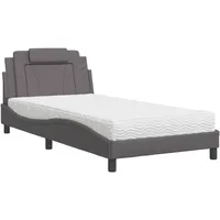 VidaXL Bett mit Matratze Grau 100x200 cm Kunstleder