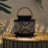 Lights4fun 12cm Gemusterte LED Solar Laterne Taza schwarze Metall Laterne warmweiß Solarlampen für Außen Garten Deko Balkon