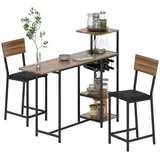 Homcom Bartisch mit Barhocker Set 3-tlg. klappbar 75 x 120 x 75 cm Braun