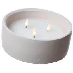 XXL LED Kerze in Betonoptik Zement Wachs 3 Docht Flamme Timer D: 20cm weiß