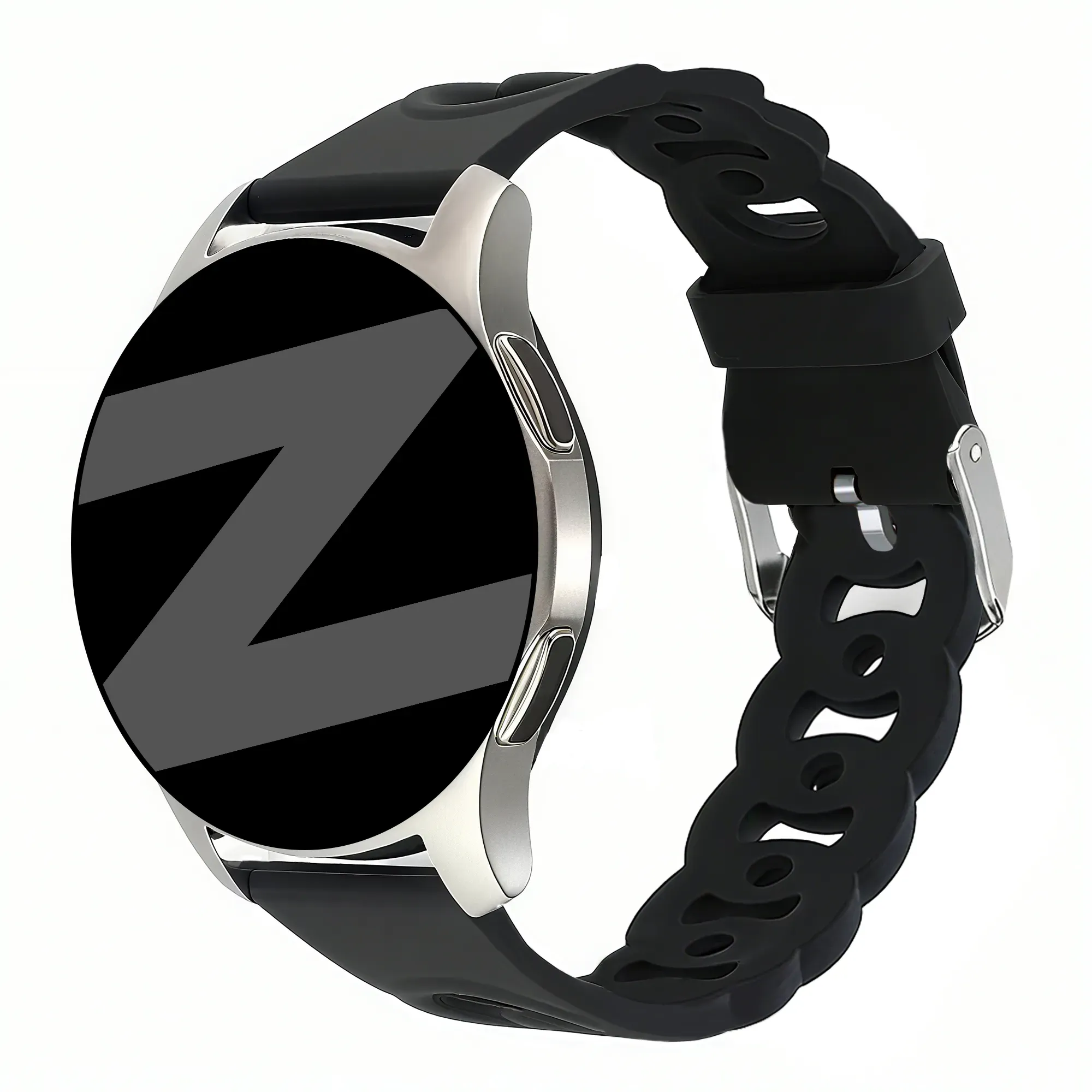 Bandz Oozoo Smartwatch 20mm Armband Silikon 'Chains' für Oozoo Smartwatch 20mm - Schwarz - Schnallenverschluss