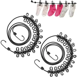 ECENCE Wäscheleine mit 12 Klammern Reise Camping Balkon Leine elastisch, Länge 1,75 - 3 m, 2 Stück