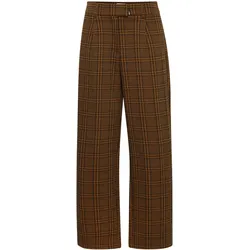 Stoffhose ICHI "Stoffhose IHKATE MOSLEY PA2", Damen, Gr. S, N-Gr, braun (monk's robe check jacquard), Obermaterial: 80% Polyester PES. 18% Baumwolle CO. 2% Elasthan EL., Basic, loose fit normal, Hosen