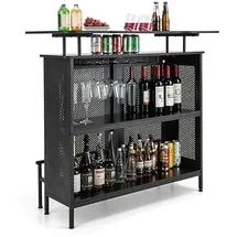 Costway Bartisch Küche, mit Stauraum und Fußstütze, Theke Bar mit Metallrahmen, verstellbare Füße, 120 x 50 x 106,5 cm, schwarz