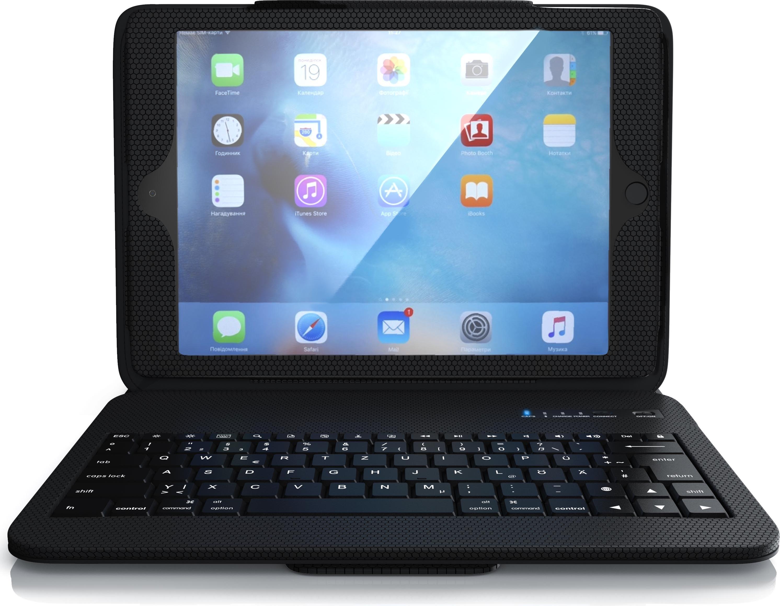 Aplic Tablet Tastatur, Kunststoffcase, Funktionstasten, QWERTZ Bluetooth, für Apple iPad 9.7 (DE, iPad 2017 (5. Gen)), Tablet Tastatur, Schwarz