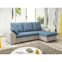 Fun Möbel Ecksofa Sofa DEKOS mit Schlaffunktion Weiss / Hellblau Ottomane Rechts - Weiß